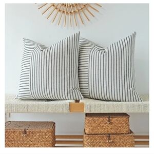 Grey and Beige  Farmhouse‎ Pillow Covers 18x18 Inch, Pack of 2 Striped NWOT